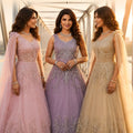 Stunning Blush Pink Net Handwork Designer Party Wear Gown with Dupatta for Women