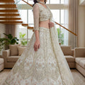 Charming Off White Butterfly Net Embroidered Lehenga Choli with Dupatta for Women