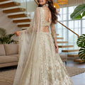 Charming Off White Butterfly Net Embroidered Lehenga Choli with Dupatta for Women