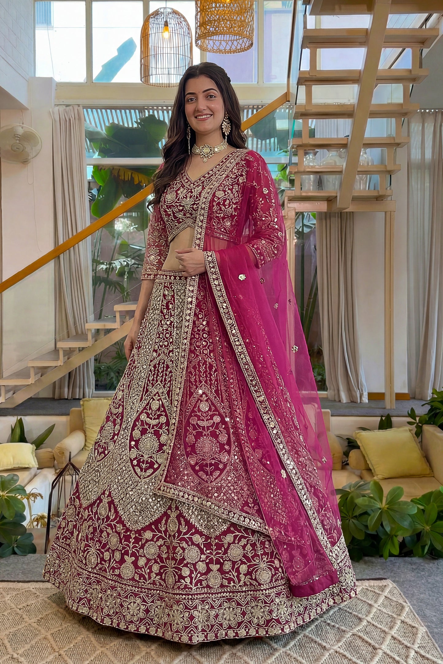 Lovely Pink Butterfly Net Heavy Embroidered Lehenga Choli with Dupatta for Women