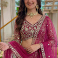 Lovely Pink Butterfly Net Heavy Embroidered Lehenga Choli with Dupatta for Women
