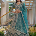 Delicate Teal Green Butterfly Net Heavy Embroidered Lehenga Choli with Dupatta for Women
