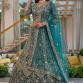 Delicate Teal Green Butterfly Net Heavy Embroidered Lehenga Choli with Dupatta for Women