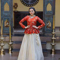 Stylish Orange Embroidered Cosmos Readymade Long Sleeves Crop Top for Women