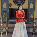 Stylish Orange Embroidered Cosmos Readymade Long Sleeves Crop Top for Women
