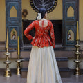 Stylish Orange Embroidered Cosmos Readymade Long Sleeves Crop Top for Women