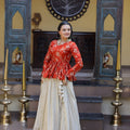 Stylish Orange Embroidered Cosmos Readymade Long Sleeves Crop Top for Women