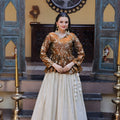 Elegant Brown Embroidered Cosmos Readymade Long Sleeves Crop Top for Women