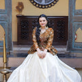 Elegant Brown Embroidered Cosmos Readymade Long Sleeves Crop Top for Women