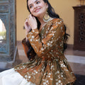 Elegant Brown Embroidered Cosmos Readymade Long Sleeves Crop Top for Women
