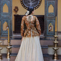 Elegant Brown Embroidered Cosmos Readymade Long Sleeves Crop Top for Women