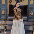 Elegant Brown Embroidered Cosmos Readymade Long Sleeves Crop Top for Women