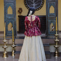 Stylish Purple Embroidered Cosmos Readymade Long Sleeves Crop Top for Women