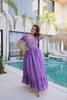 Elegant Lavender Embroidered Chanderi Designer Gown with Cap Sleeves for Women