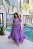Elegant Lavender Embroidered Chanderi Designer Gown with Cap Sleeves for Women