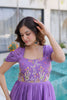 Elegant Lavender Embroidered Chanderi Designer Gown with Cap Sleeves for Women