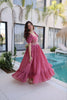 Stylish Rose Pink Embroidered Chanderi Designer Gown with Cap Sleeves for Women