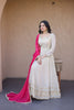 Elegant Off White Embroidered Cosmos Readymade Gown with Pink Dupatta for Women
