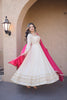 Elegant Off White Embroidered Cosmos Readymade Gown with Pink Dupatta for Women