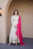 Elegant Off White Embroidered Cosmos Readymade Gown with Pink Dupatta for Women