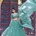 Lovely Sea Green Embroidered Georgette Lehenga Choli with Dupatta for Women