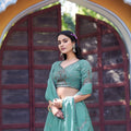 Lovely Sea Green Embroidered Georgette Lehenga Choli with Dupatta for Women