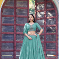 Lovely Sea Green Embroidered Georgette Lehenga Choli with Dupatta for Women