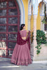 Attractive Pink Embroidered Georgette Lehenga Choli with Wine Dupatta for Women