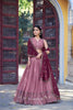 Attractive Pink Embroidered Georgette Lehenga Choli with Wine Dupatta for Women