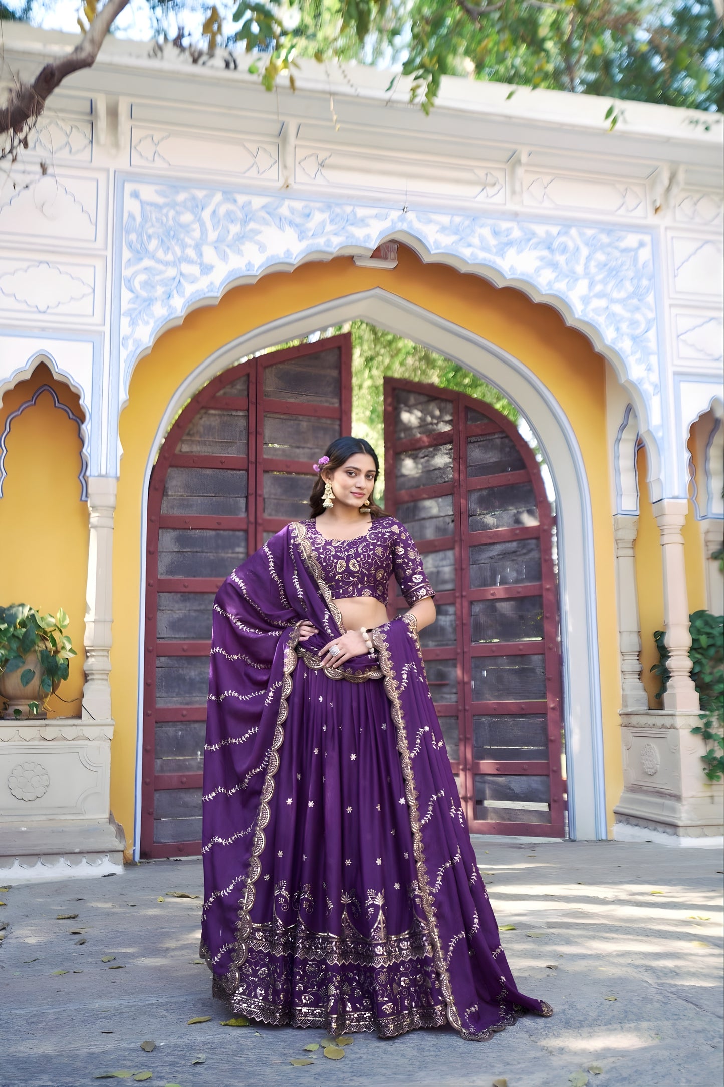 Stunning Purple Embroidered Georgette Lehenga Choli with Dupatta for Women
