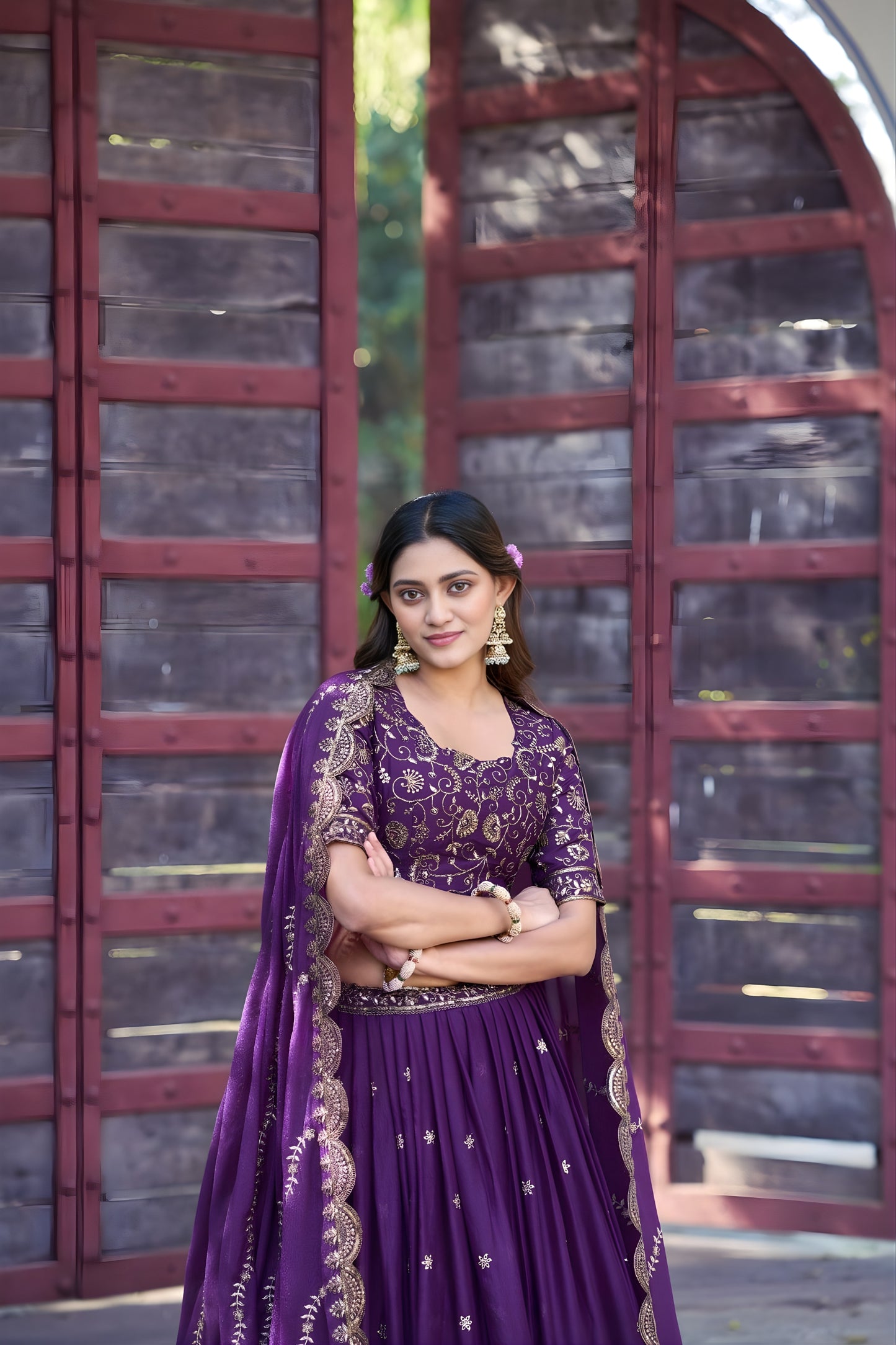 Stunning Purple Embroidered Georgette Lehenga Choli with Dupatta for Women