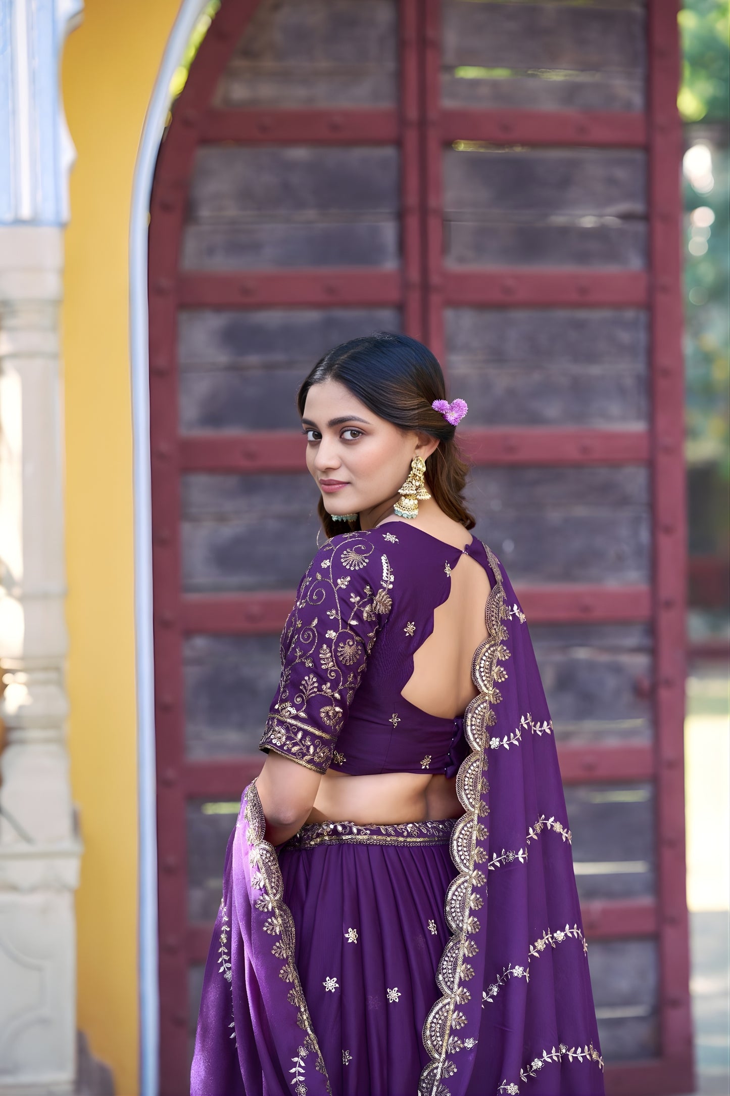 Stunning Purple Embroidered Georgette Lehenga Choli with Dupatta for Women