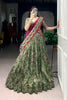 Elegant Olive Green Foil Printed Tassar Silk Lehenga Choli with Pink Dupatta for Women