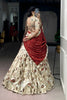 Festive Off White Foil Printed Tassar Silk Lehenga Choli with Maroon Dupatta for Women