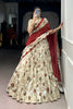 Festive Off White Foil Printed Tassar Silk Lehenga Choli with Maroon Dupatta for Women