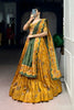 Admiring Mustard Yellow Foil Printed Tassar Silk Lehenga Choli with Green Dupatta for Women