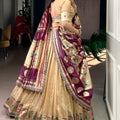 Elegant Beige Shimmer Organza Lehenga Choli with Dupatta for Women