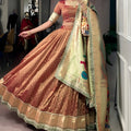 Stylish Rose Gold Shimmer Organza Lehenga Choli with Designer Dupatta for Women