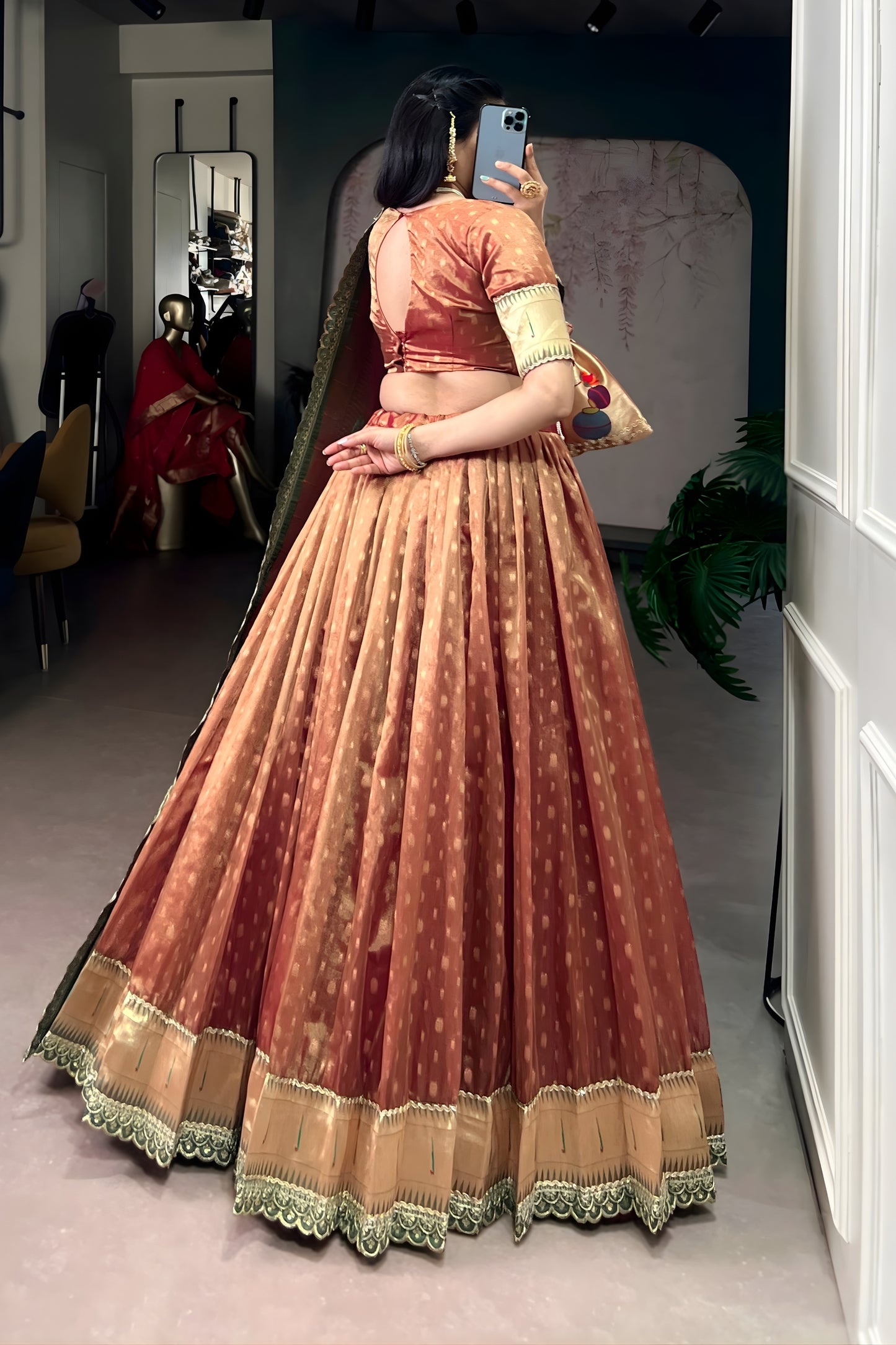 Stylish Rose Gold Shimmer Organza Lehenga Choli with Designer Dupatta for Women
