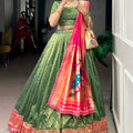 Graceful Olive Green Shimmer Organza Lehenga Choli with Designer Dupatta for Women