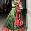 Graceful Olive Green Shimmer Organza Lehenga Choli with Designer Dupatta for Women