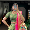 Graceful Olive Green Shimmer Organza Lehenga Choli with Designer Dupatta for Women