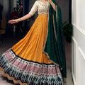 Mustard Yellow Printed Lehenga Set with Embroidered Blouse
