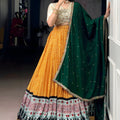 Mustard Yellow Printed Lehenga Set with Embroidered Blouse
