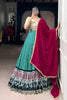 Teal Green Printed Lehenga Set with Embroidered Blouse