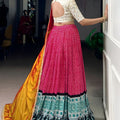 Rani Pink Printed Lehenga Set with Embroidered Blouse