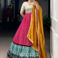 Rani Pink Printed Lehenga Set with Embroidered Blouse