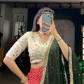 Rani Red Printed Lehenga Set with Embroidered Blouse End Dupatta