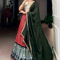 Rani Red Printed Lehenga Set with Embroidered Blouse End Dupatta