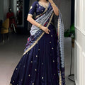 Navy Blue Embroidered Lehenga Set with Designer Printed Dupatta